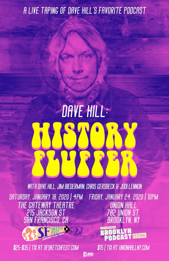 FRI 1/24: Dave Hill: History Fluffer 
Comedian @EroticSSDH gives his first-person account of different periods of history with special guests <a href="/jbied/">That rabbit's dynamite!</a>, <a href="/csgersbeck/">Chris Gersbeck</a>, and <a href="/jokeylemon/">Jodi Lennon</a> as part of <a href="/CFPresents/">City Farm Presents</a>' Brooklyn Podcast Festival! 
 
Tickets &amp; Details: tinyurl.com/ygevcccc