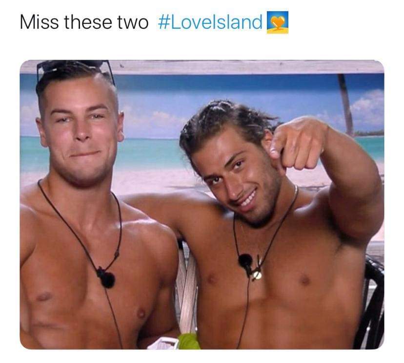 LewJacksonn's tweet photo. Love island isn't the same without these two lads...... 👀 #LoveIsIand #littlebitleaveit @chrishughes_22 @KemCetinay @itv2 https://t.co/uEJAiBuQFH