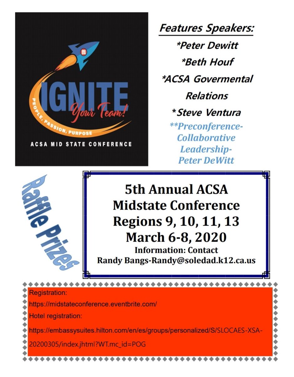 ACSAMidstateConference2022 (@acsamidstate) on Twitter photo Ignite your team! Teacher leaders, Administrators, Student Administrators, all are welcome! Think about signing up a team from your district, to share the experience. #bettertogether #acsa2020 @PeterMDeWitt <a href="/smventura/">Steve Ventura</a> <a href="/BethHouf/">Beth Houf, Ed. D</a> Ignite your team! Teacher leaders, Administrators, Student Administrators, all are welcome! Think about signing up a team from your district, to share the experience. #bettertogether #acsa2020 @PeterMDeWitt <a href="/smventura/">Steve Ventura</a> <a href="/BethHouf/">Beth Houf, Ed. D</a>