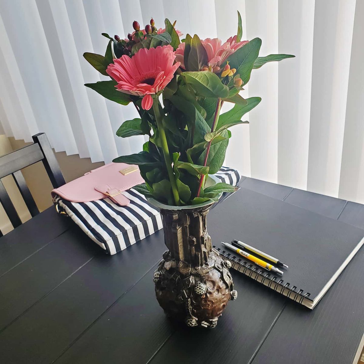 spacegooose's tweet photo. My brother made me this incredible hand crafted Space Base Vase for Christmas. He makes cool ceramics!  https://t.co/5w3CqPn5ot
 #spaceshipthings https://t.co/Ks2eK9VM9H