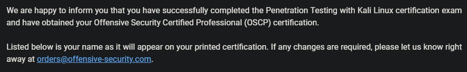 It is finally official, I have finally earned my OSCP. Thanks for the training <a href="/offsectraining/">OffSec</a>. Thank you everyone for the continuous support and motivation to continue trying, and move forward. Wouldn't have been possible without you.