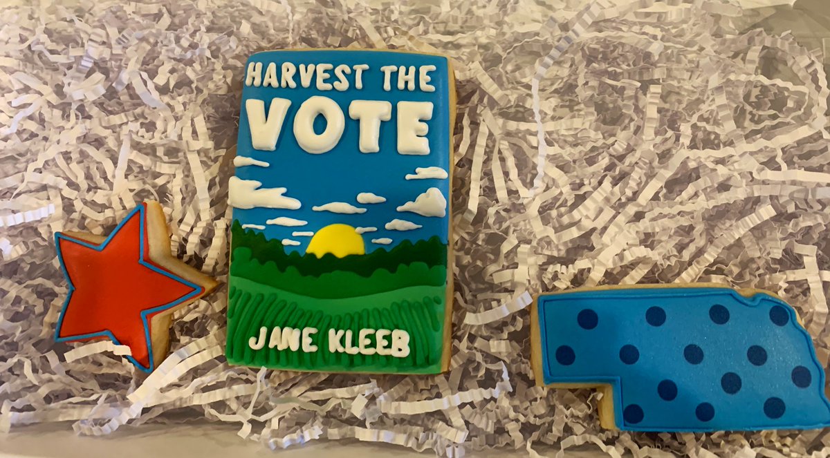 janekleeb's tweet photo. A volunteer in Kearney made these for me. OMG. Thank you so much. I love visiting with rural Dems. Packed room for the Buffalo County Dems #2020 kick-off. Thanks for having me and thank you so much for the Harvest the Vote cookies. https://t.co/H4WmozZyQI