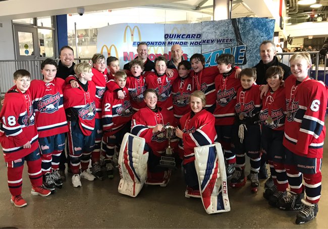 TerryParanych's tweet photo. ⁦@cac_hockey⁩ Congrats CAC Pee Wee AA Mercedes Benz Edmonton on Winning the Championship in Minor Hockey Week. #17Strong #CoachTP https://t.co/axo1pcDiXP
