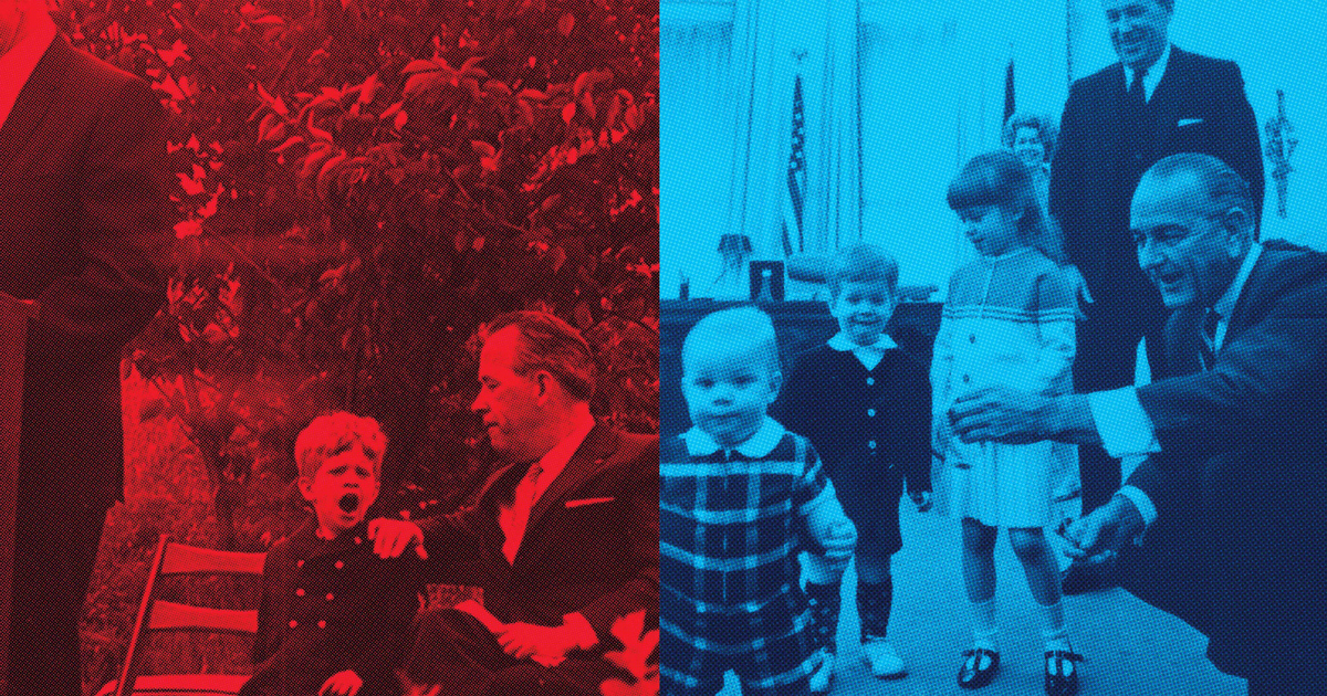Historic photos of Scoop Jackson and son Peter (left) and President Lyndon Johnson (right).