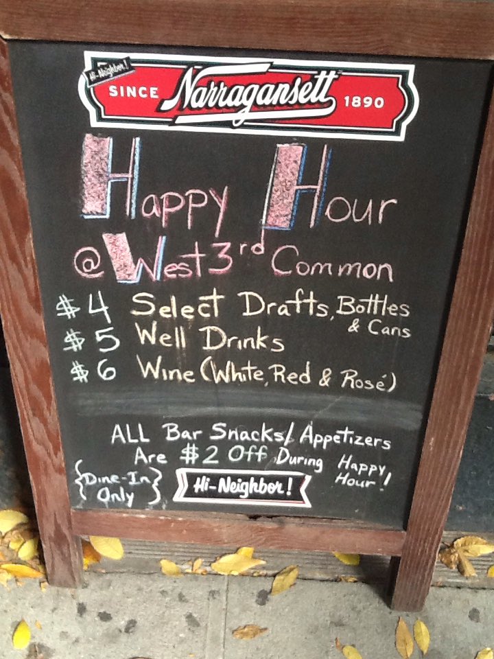 West3rdCommon's tweet photo. #HappyHour is in full swing @West3rdCommon NOW until 8pm. ALL Appetizers / Bar Snacks are $2 Off during Happy Hour. LIVE #NFCChampionshipGame w/ sound is happening so warm up w/ our #HotCocktails such as #SpikedCider, #MulledWine or #HotToddies. Remember to #ShopSmall in #NoHo https://t.co/5z4hiZmkdo
