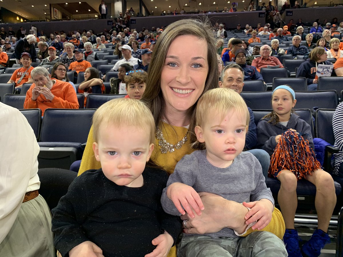 ShineTime50's tweet photo. Took these two to work today! Well, @t_willy18 brought them (the real MVP) and I just caught some pregame snuggles, but it was so much fun getting to watch them take in their first @UVAWomensHoops game! They loved it! 🏀 https://t.co/rELAIvEvUh