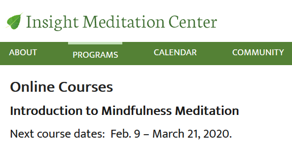 MindInTheCenter's tweet photo. Curious to find a #FreeOnlineCourse that teaches Insight #Meditation (aka #Vipassana)? Join INSIGHT MEDITATION CENTER for a six-week course, 9 February through 21 March 2020 ~ https://t.co/nSG8NfH5B9 #Mindfulness https://t.co/PhoOzum16j