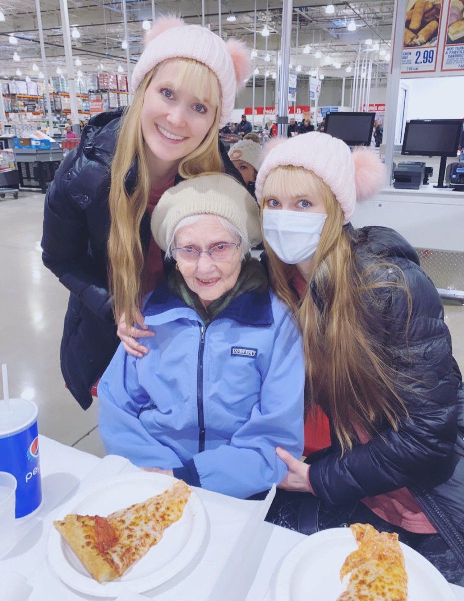 We helped mom care-take for grandma today! It was so nice to finally be able to spend time with grandma after we’ve been ill for so long! 💗💗 Pizza at Costco was a highlight for grandma! (K wore her mask so that she’s not spreading any illness to grandma or others). 😊😊