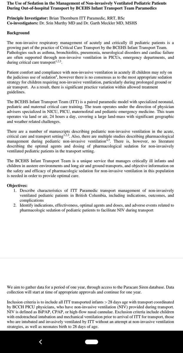 The Use of Sedation in the Management of Non-invasively Ventilated Pediatric Patients 
During Out-of-hospital Transport by BCEHS Infant Transport Team Paramedics

<a href="/BC_EHS/">BC Emergency Health Services</a> 
#paramedicresearch