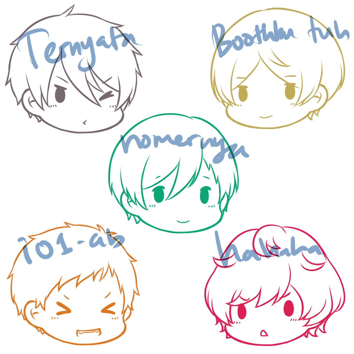 Kuriitama's tweet photo. (WIP) Planned to make these into wooden clips--will be sold at #CF14 #CFXIV but PO limited only. For Indonesian, you can PM me to book. The price is 50k per set for team Otori and Hiragi, and 40k per set for storytellers guys. AqA/
Shiki's kao kai and Ancient coming soon(?) https://t.co/S7ox9n1qJX