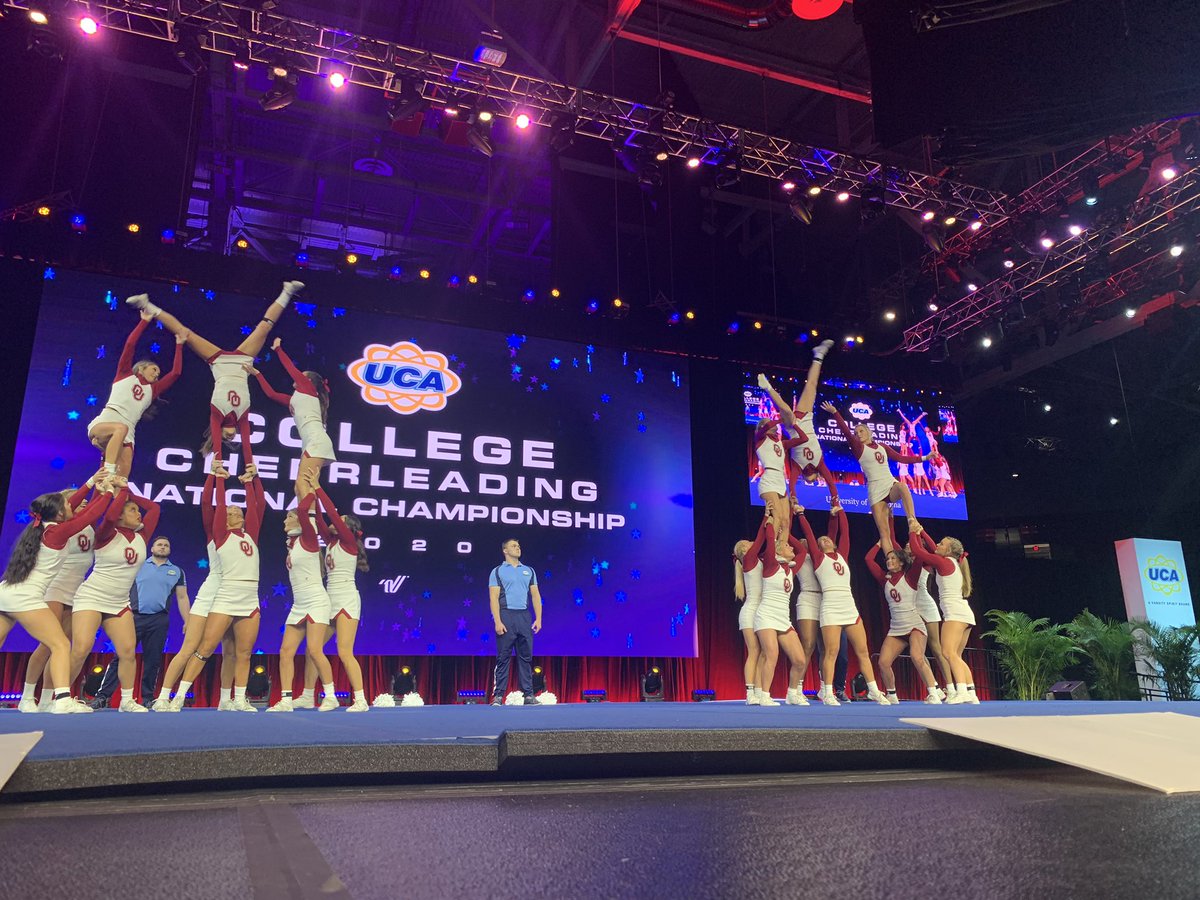UCAupdates's tweet photo. BOOMer @OUcheer just performed a strong solid routine in the All Girl DIA finals!❤️🤩 #UCAnationals https://t.co/JAgxWQ8Snc