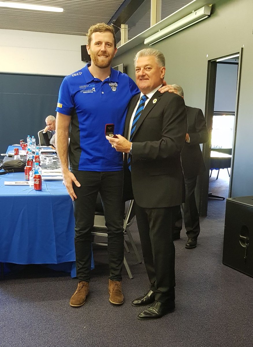 EastPerthFC's tweet image. Co-captain Kyle Anderson was honoured yesterday at the East Perth Football Club AGM. Shaggy received his Life Membership from Club President Bronte Howson for his ten years of service to East Perth. 
#WAFL #GreatestTeamOfAll