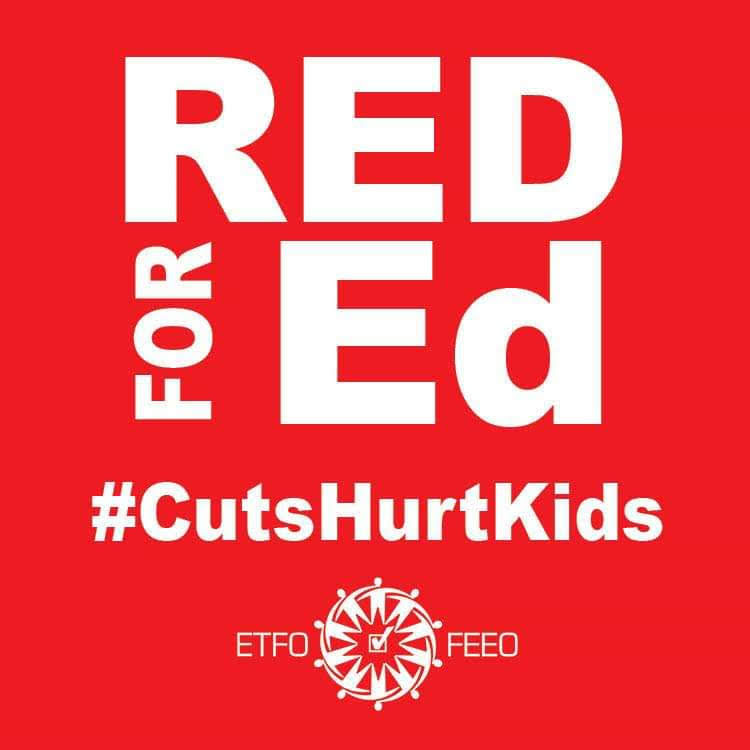 GooeyGundi's tweet photo. I will be wearing #RedForEd tomorrow in solidarity with my striking colleagues! @Sflecce we need a fair contract that doesn't decimate Ontario education! #ETFOstrong https://t.co/p1fbiTE21w