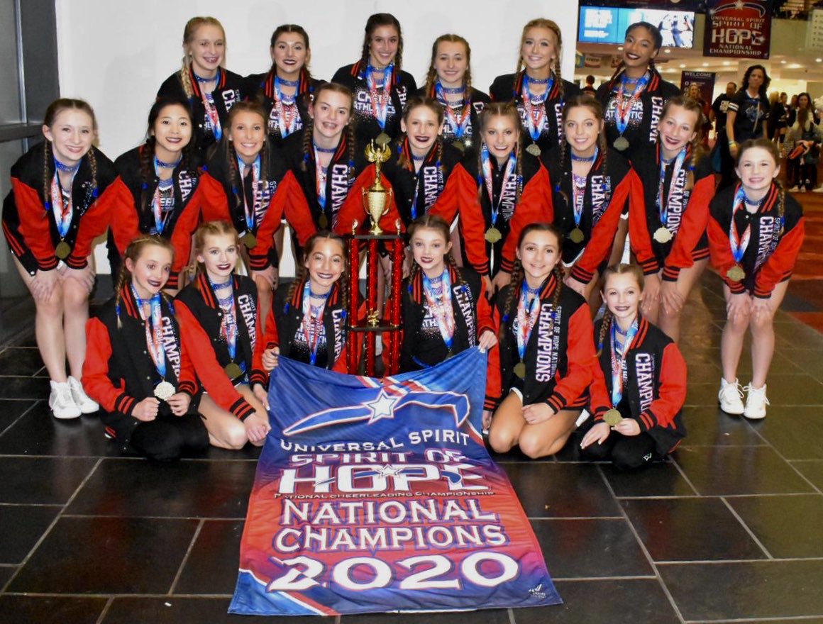 Introducing your Level 3 International Junior division NATIONAL CHAMPIONS! These CAts worked hard and delivered! So proud! #universalspirit #spiritofhope2020 #soh2020 #sick6th #divinitycats #clawsout