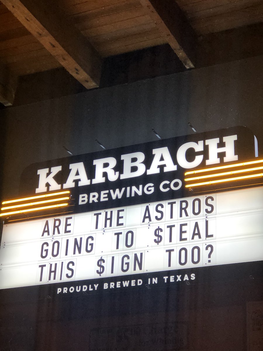 MexiDadProbs's tweet photo. Irony... a sponsor’s sign of @astros calling them out. Lol! @karbachbrewing @AnheuserBusch  #Sellouts https://t.co/CCWoFy1fZ8