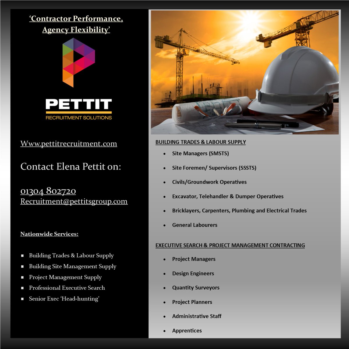 PettitSolutions's tweet photo. Residential &amp; Commercial #Building Trades available for immediate starts nationwide.
Call Elena on 01304 802720 for graded supply rates cards in your area.
#MachineOperatives #Groundworkers #Bricklayers #Electricians #Plumbers #SiteManagement https://t.co/Tm2s6ZRJp0