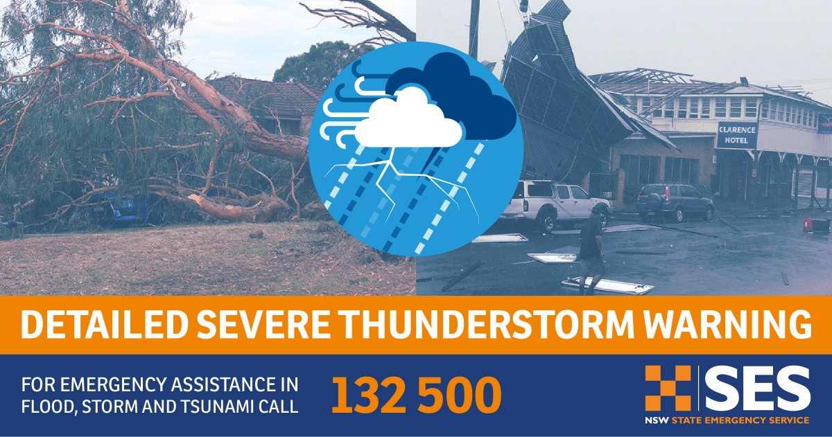 ⚡️Detailed Severe Thunderstorm Warning for DAMAGING WINDS and LARGE HAILSTONES in parts of Blue Mountains/Hawkesbury, Maitland/Cessnock, Greater Newcastle, Sydney, Wollondilly/Wingecarribee and Greater Wollongong locations.

Continue reading <a href="/BOM_NSW/">Bureau of Meteorology, New South Wales</a>  bit.ly/2wuOXWt