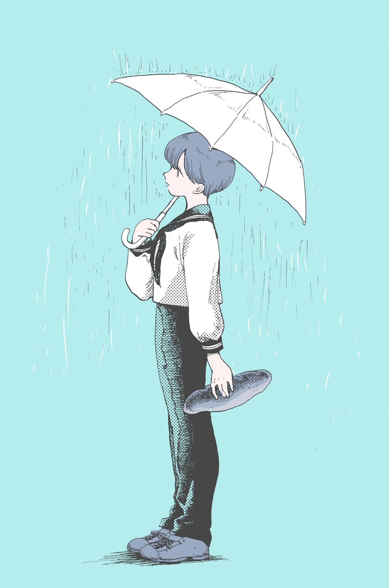 雨の中君は去っていった 僕の手に一つのパンを残して 僕はこのパンが何味なのか コモンオムのイラスト