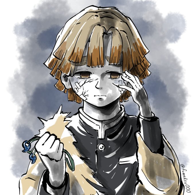 夜更けの事変@🥷🥚さんがTwitterに投稿した我妻善逸(鬼滅の刃)のイラスト。