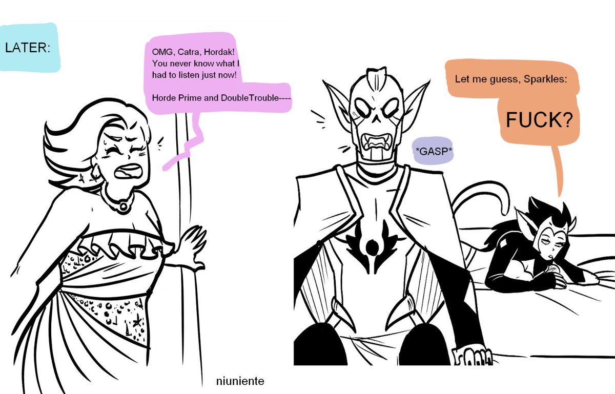 niuniente's tweet photo. My outtake to Crusiferous_Jex's famous fic The Attendant. I've wanted to draw something from the fic &amp; then DoublePrime happened...! Read The Attendant: https://t.co/z5LSAMB7kD
#hordeprime #doubleprime #doubletrouble #niudraws #spop #shera #fanfic https://t.co/rRJ2GLe5Gw