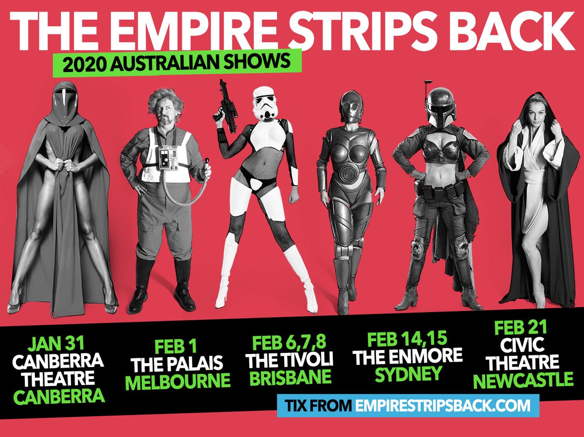 Get ready - the Empire is hitting the road soon!
Jan 31 - Canberra Theatre Centre
Feb 1 - Palais Theatre Melbourne
Feb 6,7,8 - The Tivoli Brisbane
Feb 14,15 - Enmore Theatre Sydney
Feb 21 - Civic Theatre Newcastle
Tix from empirestripsback.com