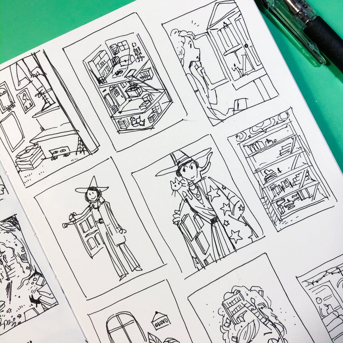 I forgot to post this week's sketchbook challenge!! idea generation: bookshop - come up with as many compositions on the theme as possible! ?