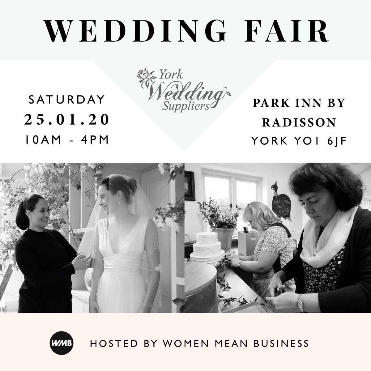 UniqueHairCombs's tweet photo. Looking forward to being part of the @WMB_UK #wedding fair this Saturday 25th Jan at the @parkinn. Look out for our striking black and white display, where you can chat to one of a lovely members. Remember it’s also #yorkresidentsweekend organised by @York_Means_Biz  @VisitYork https://t.co/8DZHi7EjZi