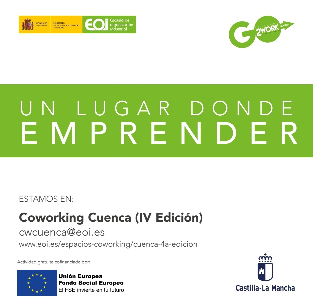 alfredovela's tweet image. Ultimas plazas para el coworking de Cuenca de @eoi JCCM totalmente gratuito, formación, asesoramiento y realización de tu plan de negocios personalizado con el apoyo de expertos.
Más información en eoi.es/es/espacios-co…

#Emprendedores #Formación