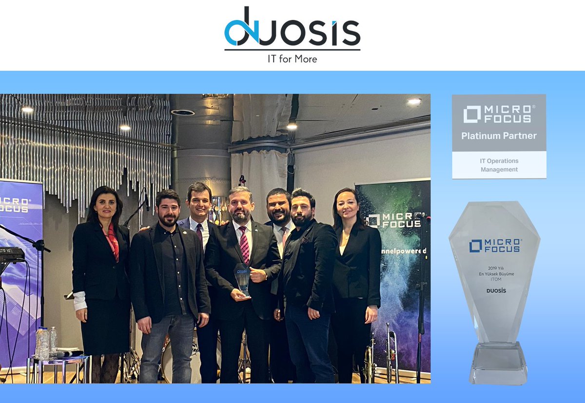 Duosis ailesi olarak, Micro Focus 2019 Yılı En Yüksek Büyüme ITOM ödülünü almaktan gurur ve mutluluk duyuyoruz. Bu ödülde emeği geçen tüm çalışma arkadaşlarımıza ve Micro Focus ekibine yürekten teşekkür ederiz.
#duosis #microfocus #itom #platinumpartner