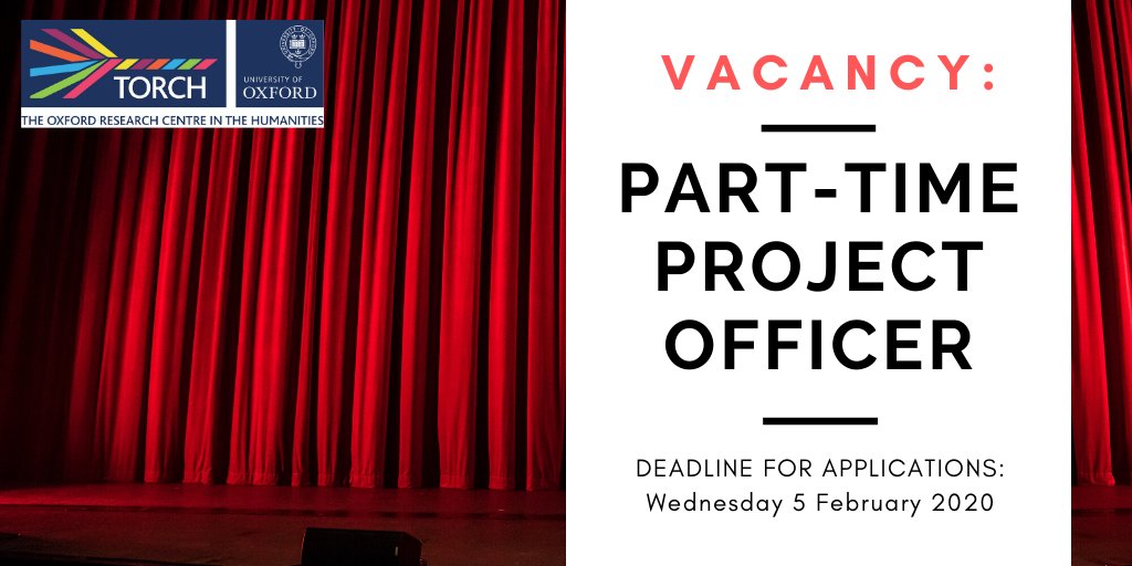 Poster reading: Vacancy, Part Time Project Officer, Deadline for Applications: Wednesday 5 February 2020. Background is of red theatre curtain.