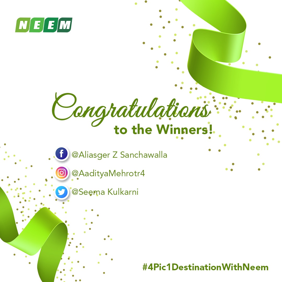 NeemHolidays's tweet photo. We are happy to announce our #4Pic1DestinationWithNeem #Contest winners.
Please send us a private message to collect your prizes.
We appreciate your effort in all those who participated.
#NeemHolidays #Winners
#CongratulationstotheWinners https://t.co/uixEQK1JRi