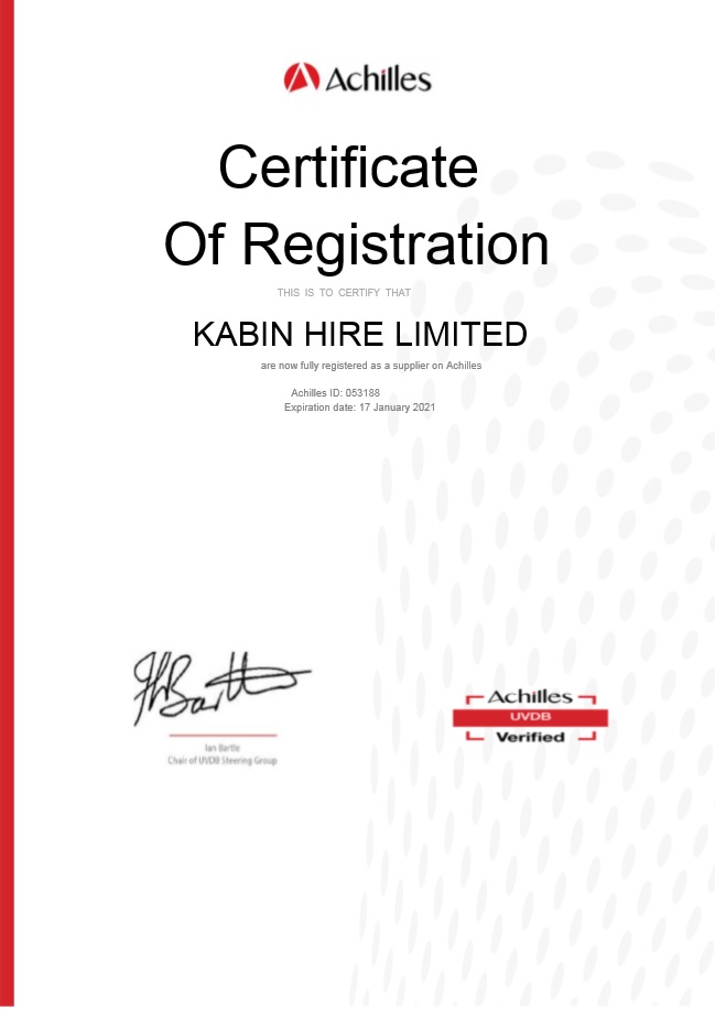 KabinHire's tweet image. We are happy to announce @KabinHire have received our renewed qualification as an official supplier on Achillies UVDB for 2020

#kabinhire #KabinHire #portableaccommodation #welfareunits #mobilewelfare #storagecontainers #haulage #towablewelfare #portableoffice #sitesetup