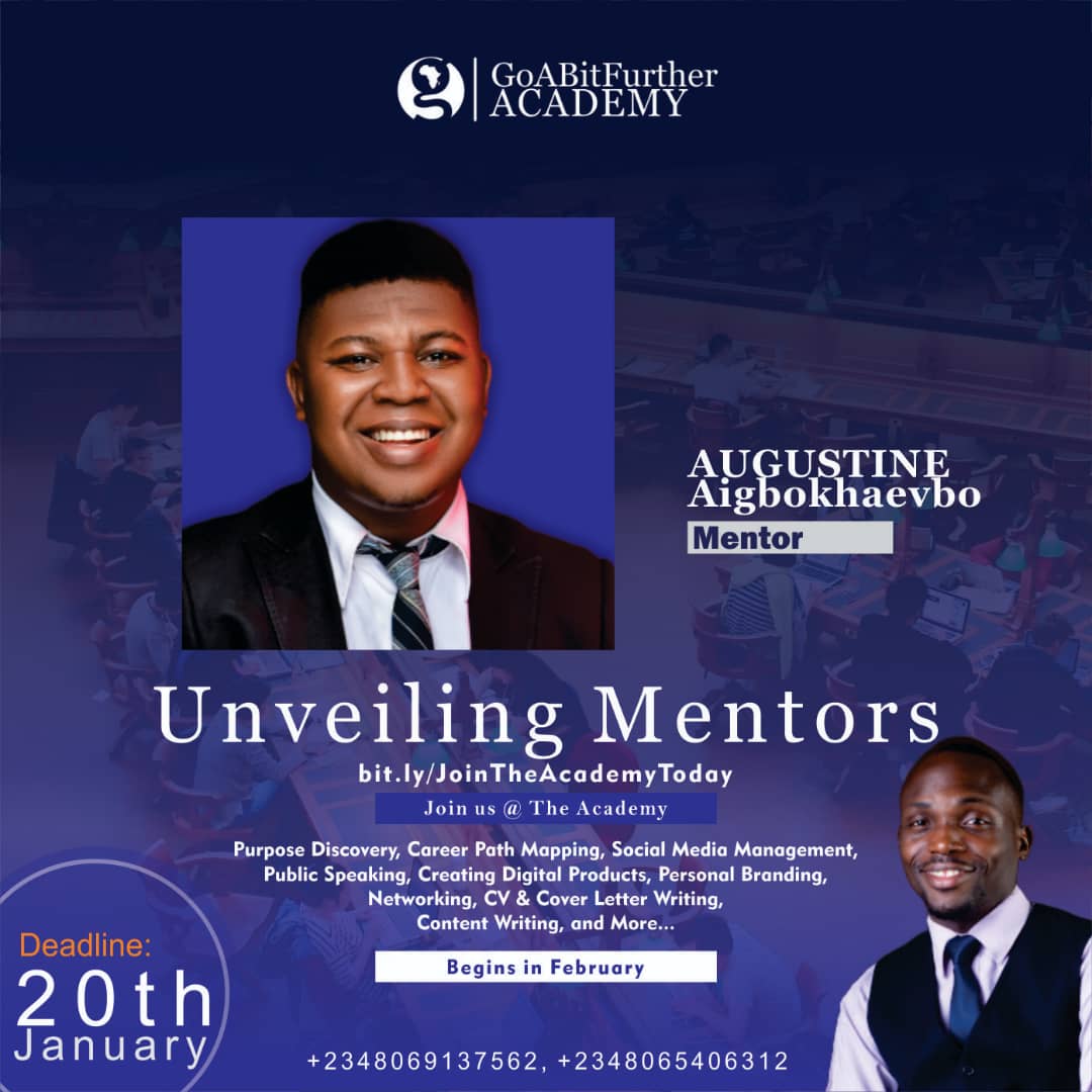 themichanic_'s tweet photo. I am honored to be unveiled as a GABFA mentor; to nurture, inspire and equip undergraduates and young professionals with relevant skills and birth solutions. Click https://t.co/EV2ayPUNmr to register.
@andreigbineweka
#GoABitFurther
#GoABitFurtherAfrica
#GoABitFurtherAcademy https://t.co/h56luqUVno