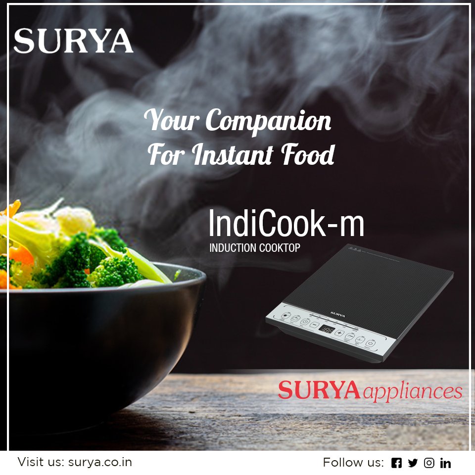surya_roshni's tweet photo. This winter season, cook and enjoy meals wherever you are with #Surya #IndiCook-m #Induction #Cooktop
Visit us at: https://t.co/ZVlDPI1zYb
#Homeappliances #suryahomeappliances #suryacooktop https://t.co/EfeyvyHvbX
