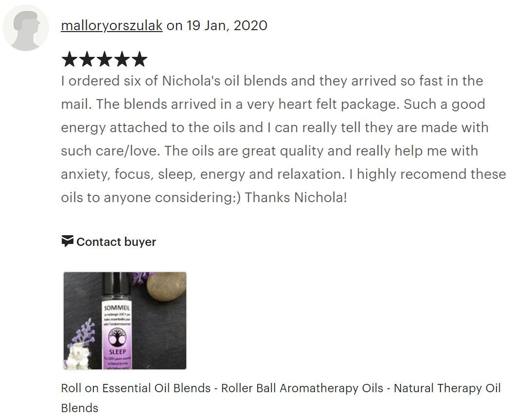 NaturaEmporium's tweet photo. Feedback is so important to #SmallBusiness. I am lucky to have received these beautiful reviews this weekend for Natura roll-on blends &amp; #handmade charm

https://t.co/PZUxSMyjG1

#earlybiz #review #shopindie #2020YOTSB https://t.co/3P5tRdNCY1
