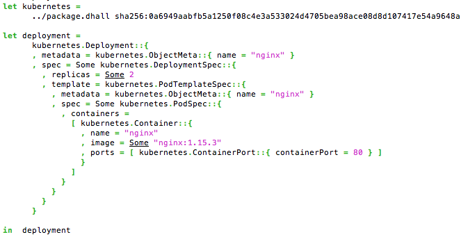 Example formatting for a Kubernetes resources
