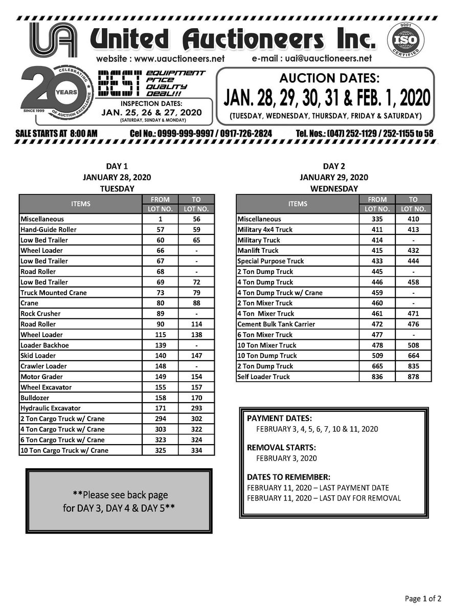 UaiAuction's tweet photo. NOW AVAILABLE! List and Schedule of items to be paraded this coming auction.
You can Test, Inspect and Compare units from our inventory of over a thousand Quality Transport Trucks plus hundreds of Construction Equipment and more. 
Check inventory at https://t.co/g3sYBAKbQA https://t.co/crjmuQCihF