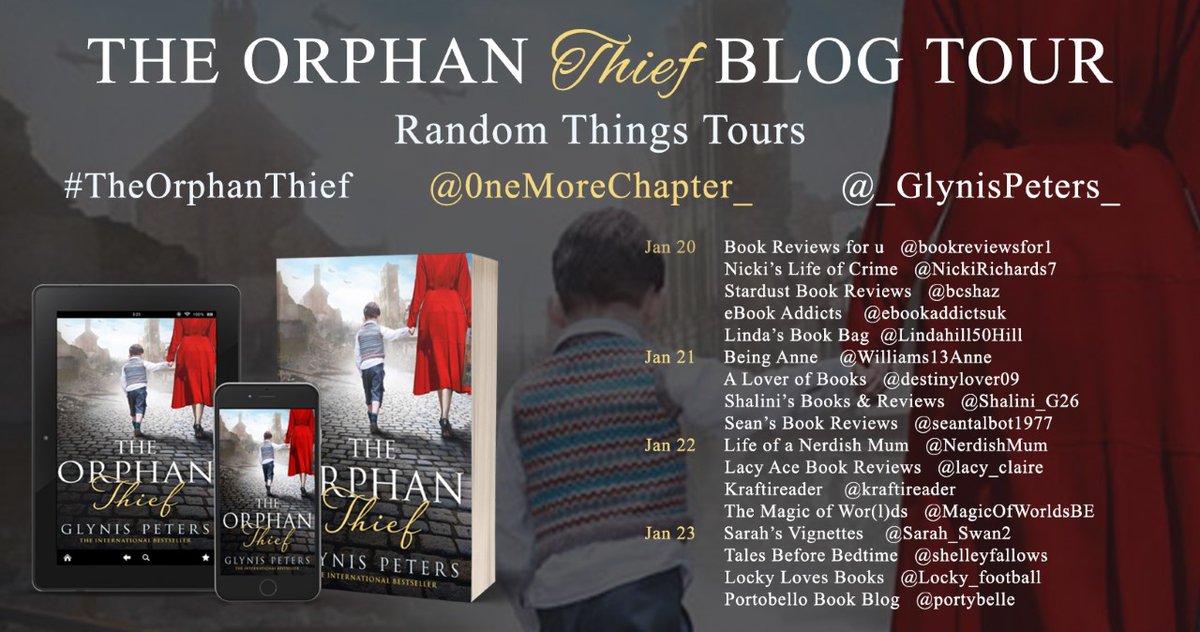 Lindahill50Hill's tweet image. Just delighted to help begin @_GlynisPeters_ #TheOrphanThief #RandomThings #blogtour by staying in and chatting about the book  lindasbookbag.com/2020/01/20/sta… @0neMoreChapter_  @HarperCollinsUK @annecater