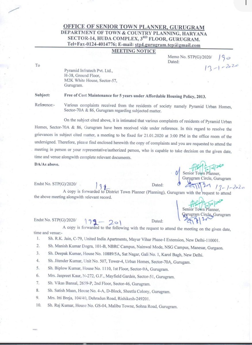 HaryanaHousing's tweet photo. @cmohry @TOIGurgaon @DEEPAKKAHUJA @HTGurgaon @kMakrandIAS @abhishekbehl @PMOIndia Tomorrow STP Gurugram called meeting of affordable housing policy home buyers regarding free five years maintenance according to policy. Let's hope any solution comes. https://t.co/lnKR9j9GTm