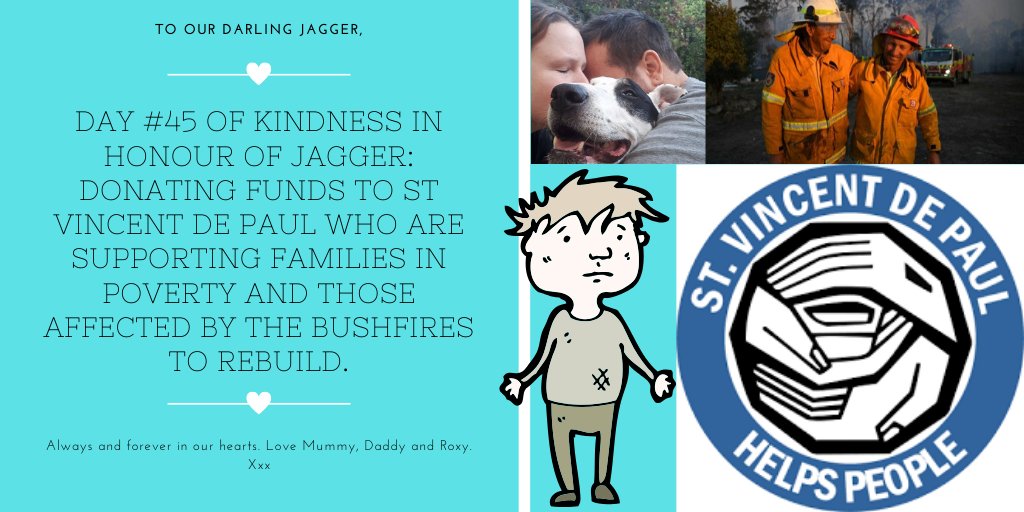pranksnpups's tweet photo. Day #45 of Kindness for Jagger Pledge: Donating to @VinniesAust who are helping to support people in poverty and those affected by the bushfires rebuild their lives. #forjagger #inmemoryofjagger #AustraliaisBurning https://t.co/7yjEuDvipM