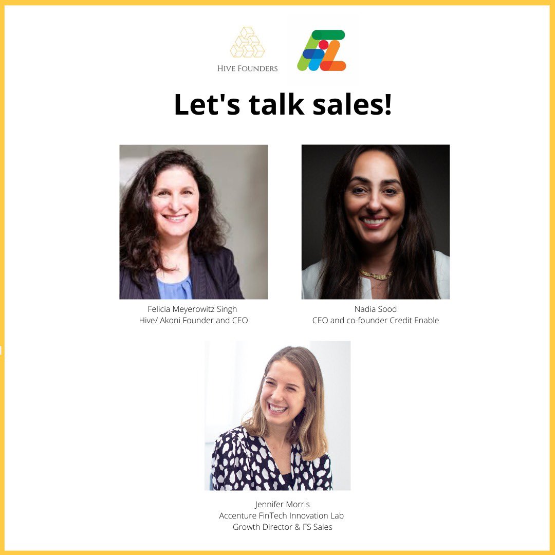 HiveFounders's tweet photo. This Wednesday! 

Let’s talk sales with @EmmaDMBE, @Jenniferdmm, @nadiasood, @Feliciatedx and @FinTechLabLDN.

Tickets still available 👉 https://t.co/4jiHtrJbbZ

#fintechevent #salesevent #fintech #womensupportingwomen https://t.co/iop1RrLQRy