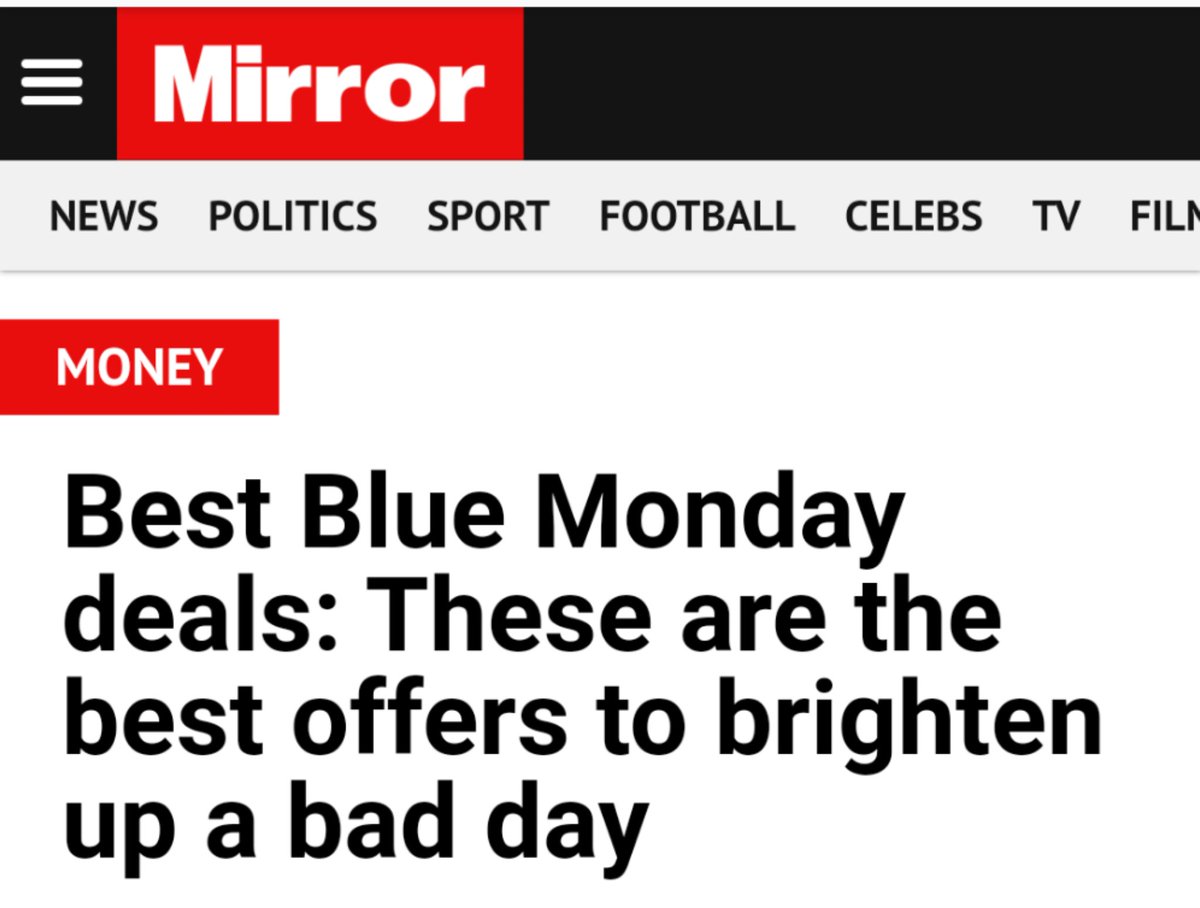 Your annual reminder that #BlueMonday is pseudoscience, invented by Sky Travel as an attempt to use our #mentalhealth to sell us holidays. Yet still Blue Monday 'deals' are a thing. If you're having a tough Monday, here's some places that can really help: moneyandmentalhealth.org/get-help/