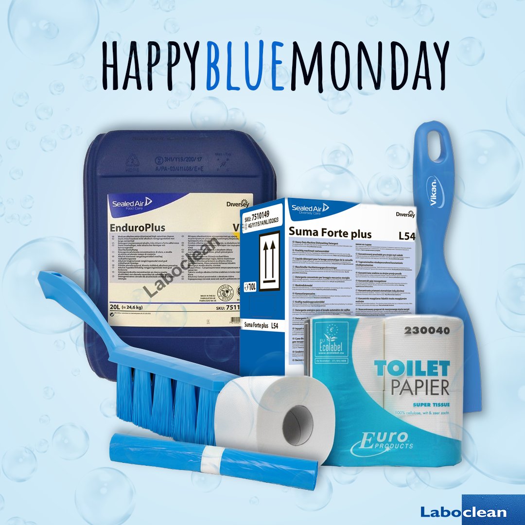 Hoezo Blue Monday? Je wordt toch vrolijk van al die reinigings- en desinfectiemiddelen in de kleur blauw 😄?  >> shop.laboclean.nl #bluemonday #laboclean