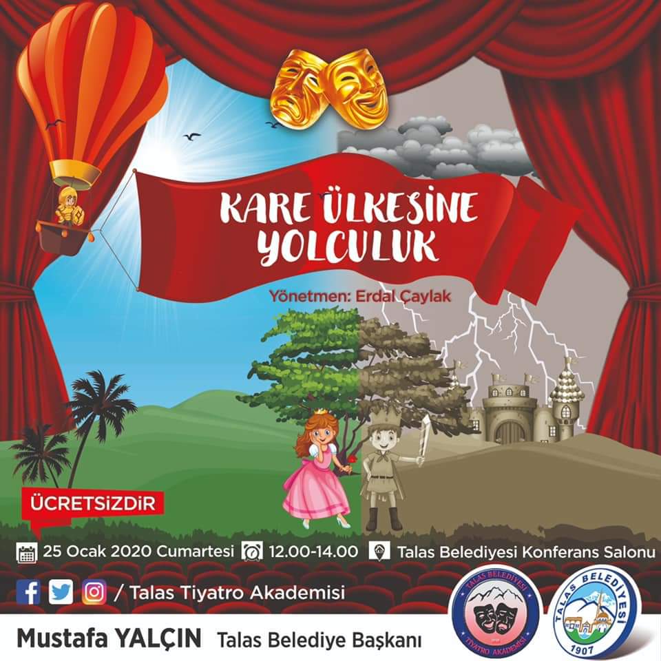 Yeni sezonun ilk oyunu yine çocuklarımız için. 25 Ocak da 2 seans 12.00 ve 14.00 olarak sahneleyeceğimiz "Kare Ülkesine Yolculuk" isimli çocuk oyununa bütün çocuklarımız davetlidir.