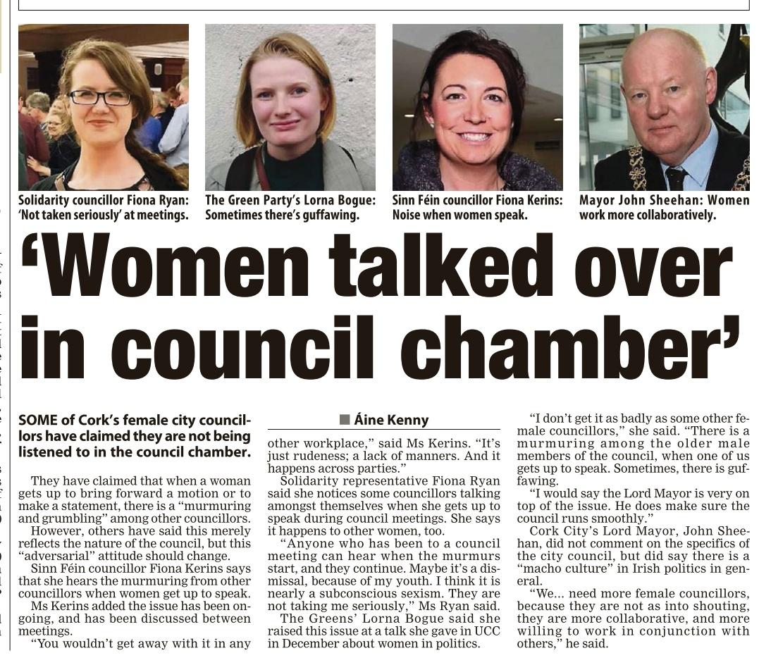 Article on women being talked over in Cork City Council.