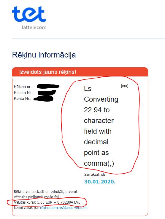 Pauluss211's tweet photo. @mans_tet Šorīt saņēmu e-pastu no tet... Esat iedarbinājuši laika mašinu, vai? Man 2 jautājumi: kas ir LVL(Ls), esmu piemirsis pa šiem gadiem, un - iztulkojiet no svešvalodas teikumu, kas aizņem lielāko daļu no "rēķinu informācijas". https://t.co/zUGby8BvA1