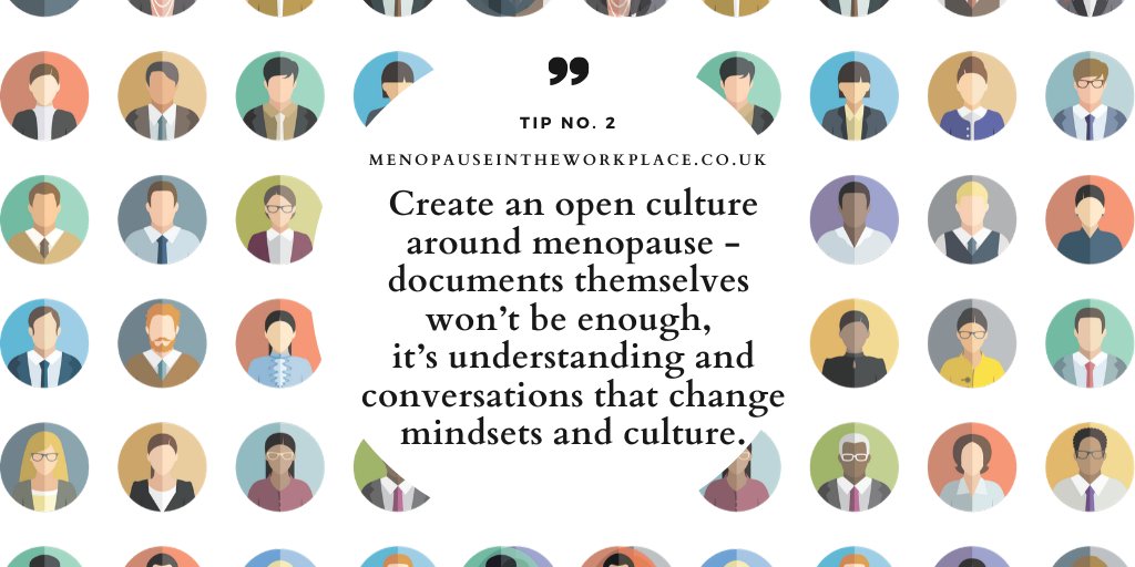 T4W_Henpicked's tweet photo. Create an open culture around #menopause
Documents themselves wonโt be enough, leadership is important here too, when those at the top demonstrate theyโre up for the conversation, it sets the right tone or gives permission for others. #menopauseatwork #toptip2
#menopausesupport https://t.co/kv4RuA68ki