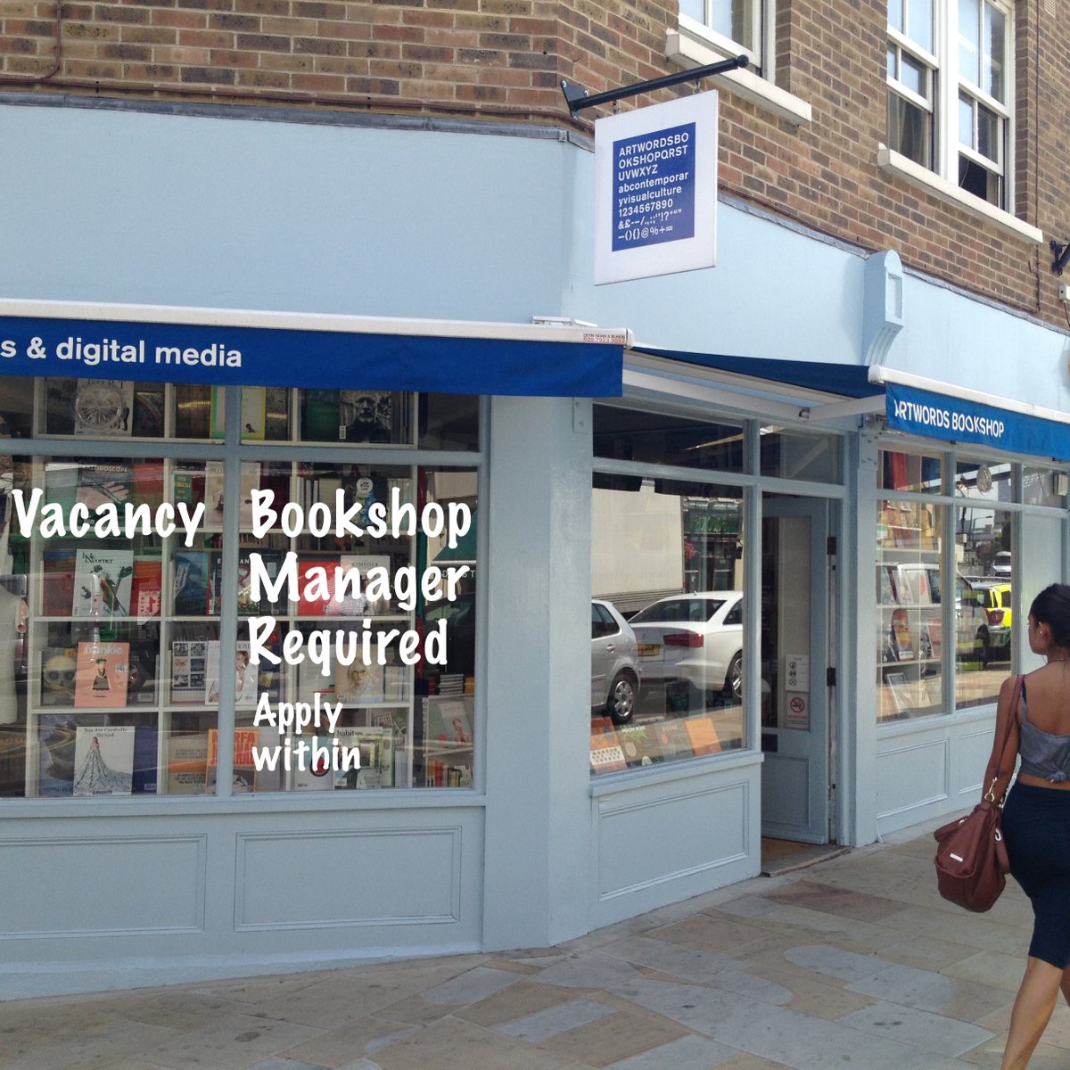 Exciting opportunity at Artwords Bookshop. We are looking for a exceptionally creative and highly motivated individual to run our London Fields shop located on the ever popular Broadway Market. Please contact us for details.