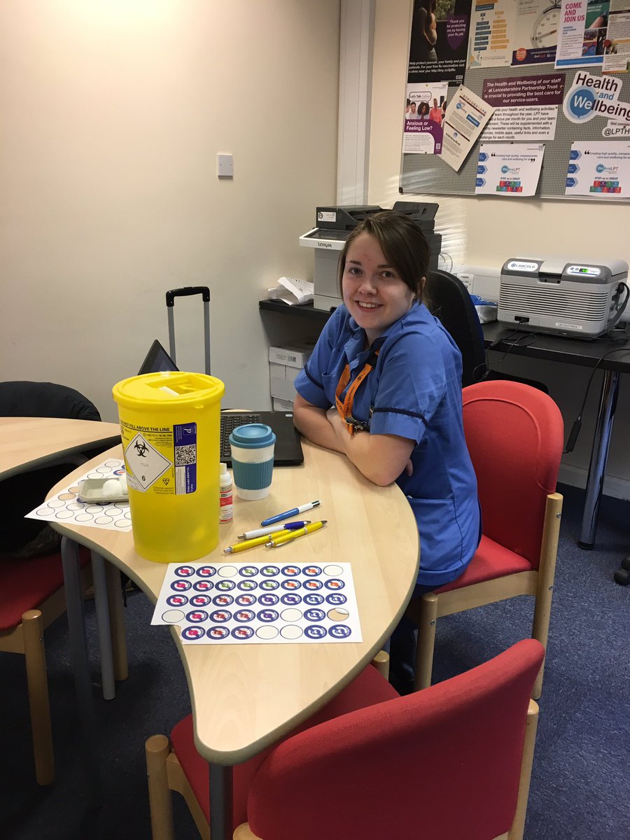 LPTnhs's tweet photo. Danielle is here all morning to do staff flu vaccinations at NSPCC. Come and get your jab - be a #fluhero for your colleagues and patients! https://t.co/dgSBm1ib7s