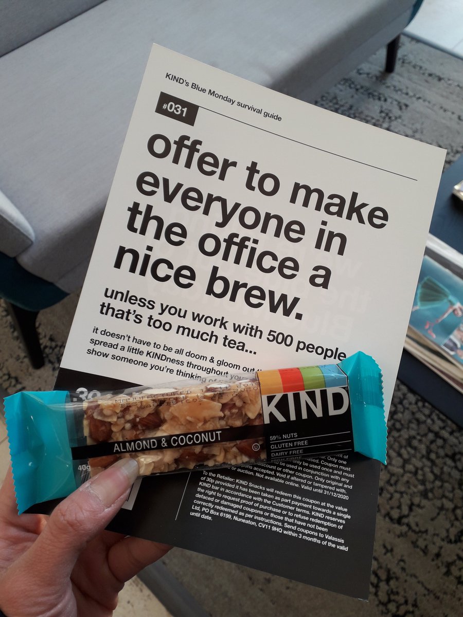 We're all busy, but not too busy to be kind, caring and patient. Put that kettle on and always make the time to have a chat to those around you! 

<a href="/KINDSnacksUK/">KINDSnacksUK</a> #BlueMonday #BrewMonday